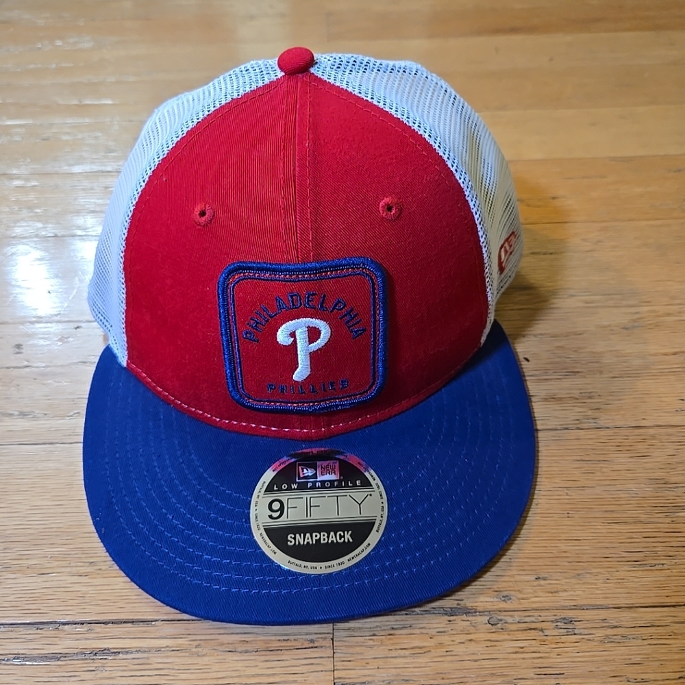 Philadelphia Phillies Hat New Era Red Square Patch Low Lid 9FIFTY Snapback Mesh